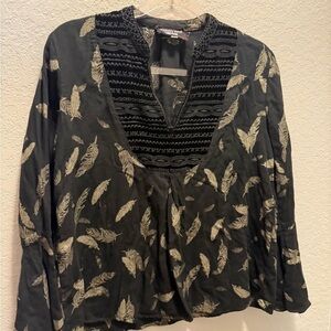 Johnny Was Gold Feather Bell Sleeve Blouse Sz XS